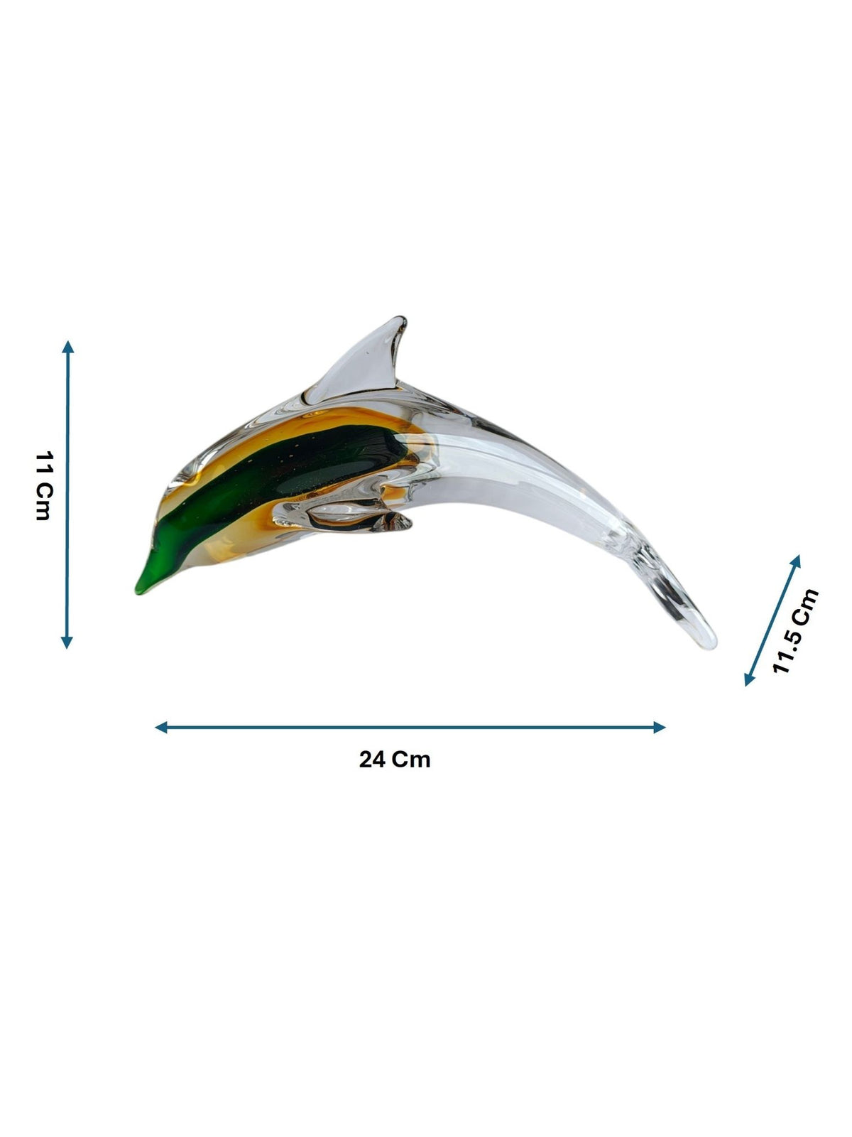Sunset Splash - Amber & Emerald Handblown Glass Dolphin Figurine