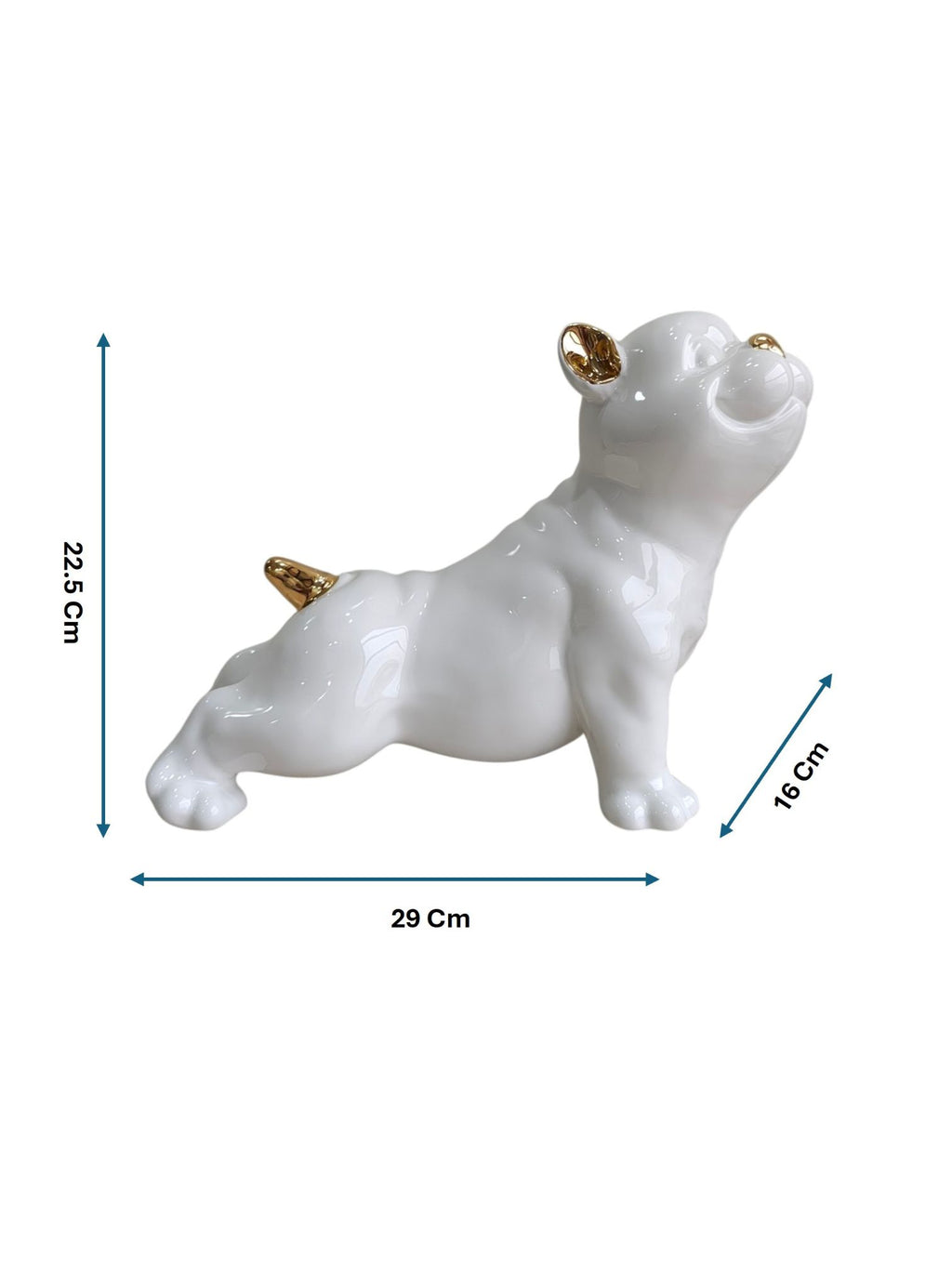Glossy White Ceramic Puppy Figurine with Golden Accents