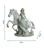 Lady Riding White Horse Showpiece - Victorian Porcelain Princess Figurine