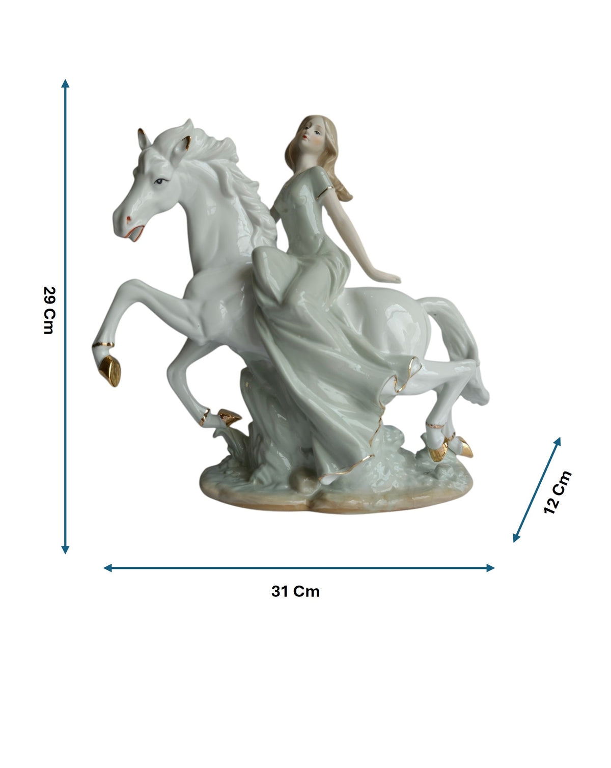 Lady Riding White Horse Showpiece - Victorian Porcelain Princess Figurine