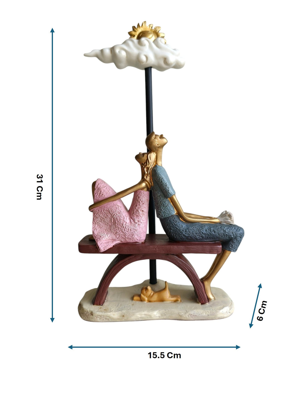 Sunny Day Dreamers - Couple on Bench Under Sun & Cloud Showpiece