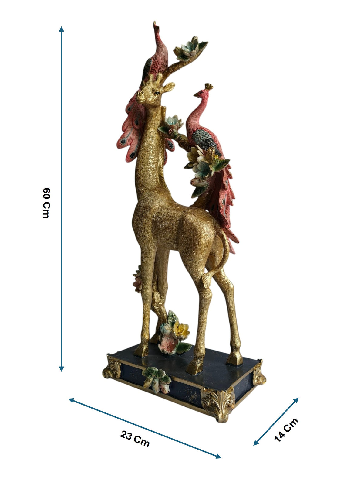 Golden Giraffe with Twin Peacocks Sculpture - Luxury Resin Table Decor