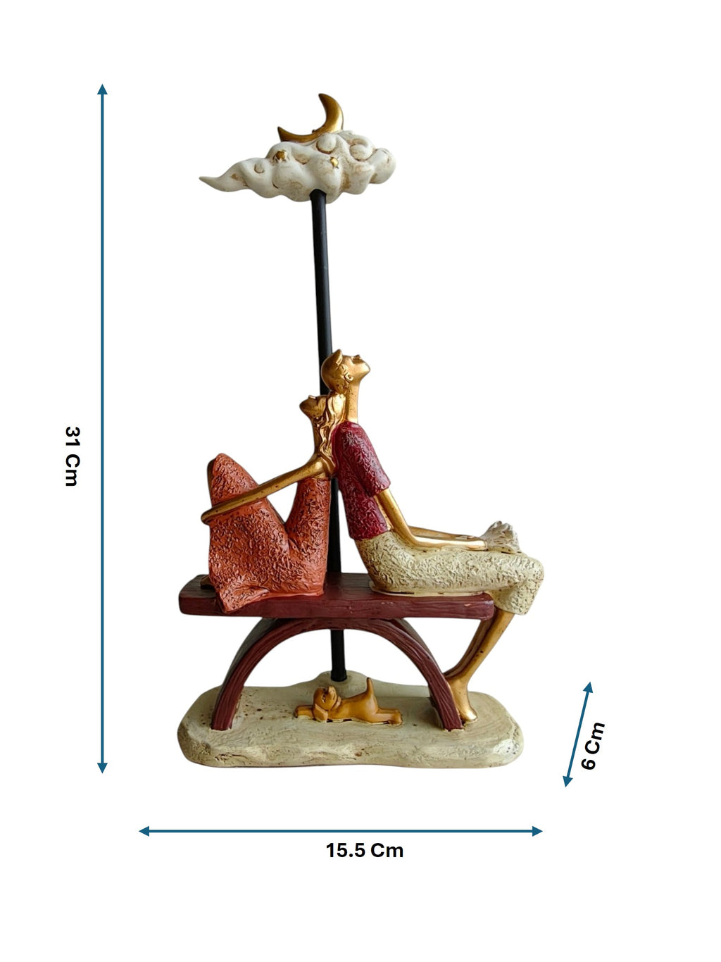 Moonlit Romance - Romantic Couple Sitting on Bench with Dog Figurine