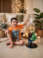 Richie Rich Pop Art Sculpture with Gold Head & Green Money Bag