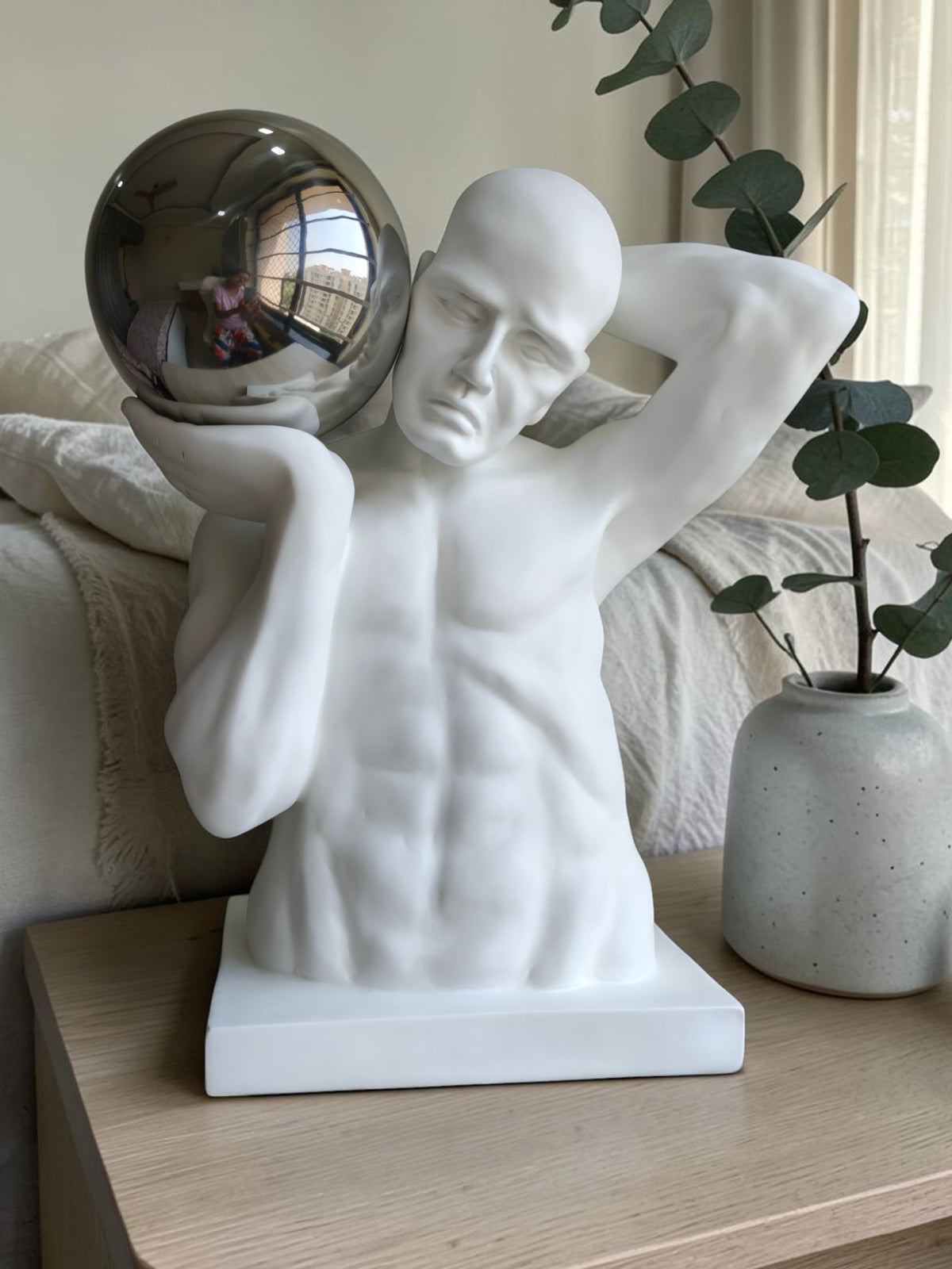 Atlas Strength Sculpture with Chrome Sphere