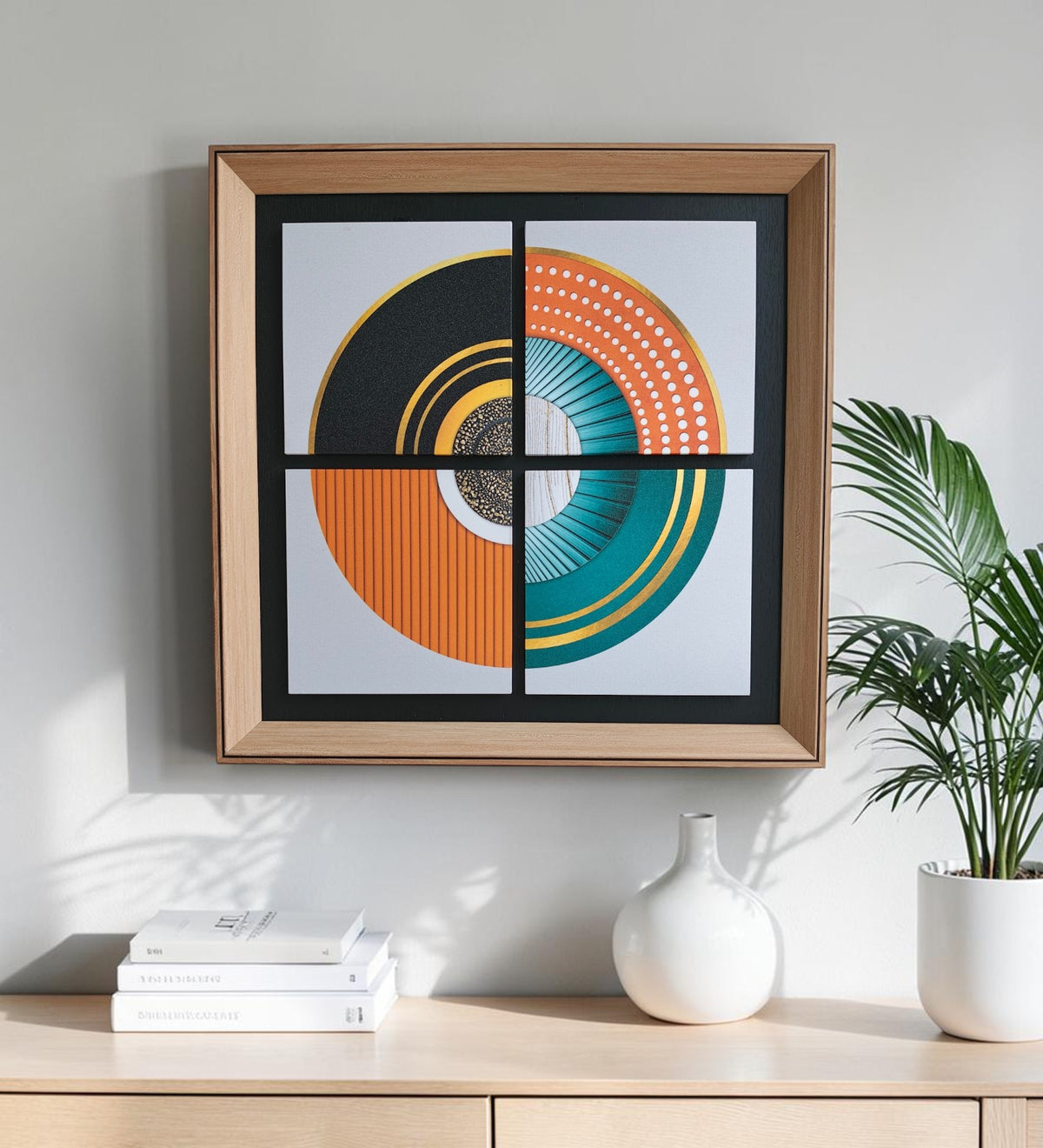 Celestial Harmony Geometric Wall Art Frame - Modern 4 Panel Decor