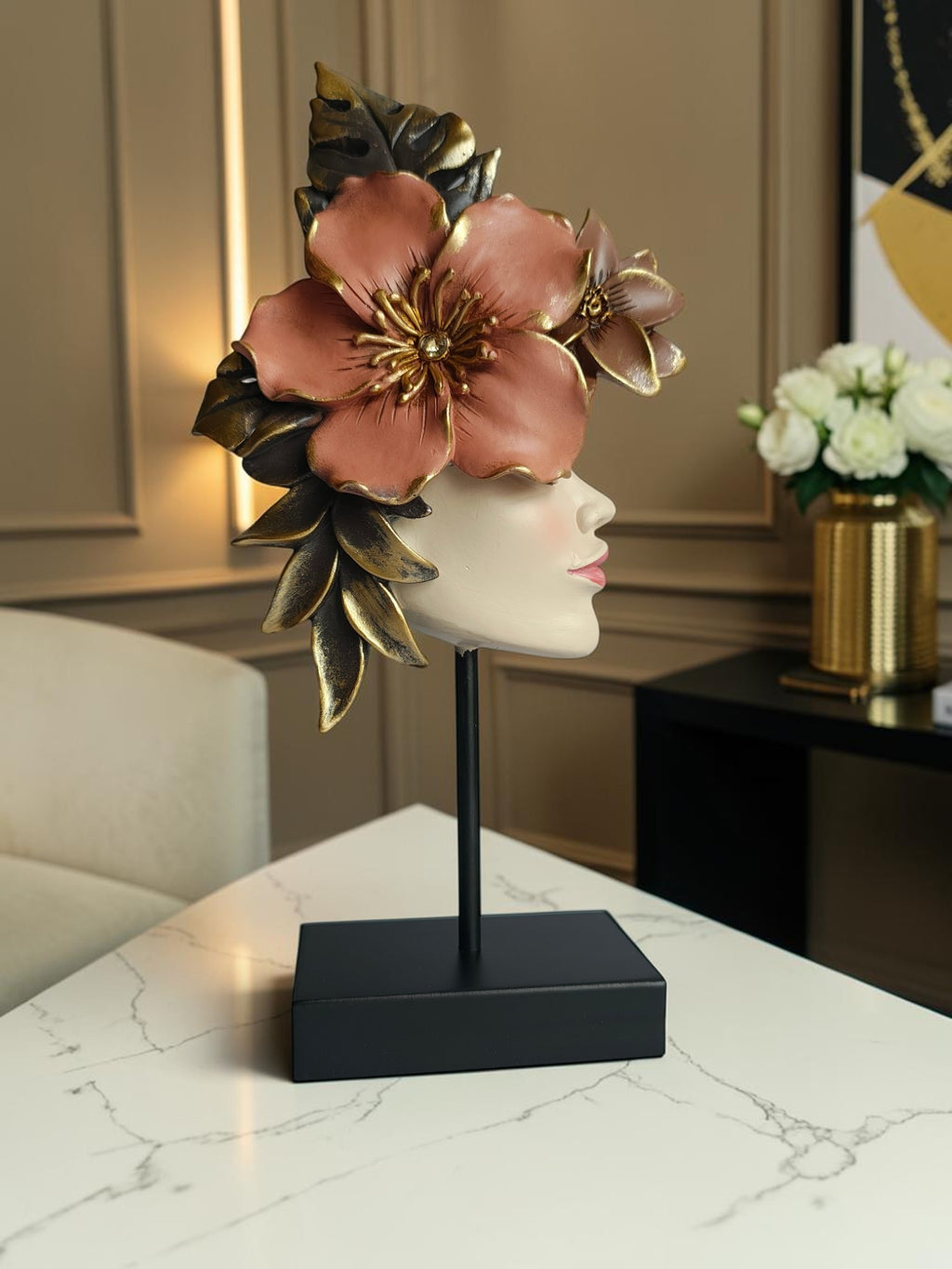 Floral Lady Face Sculpture - Decorative Table Showpiece