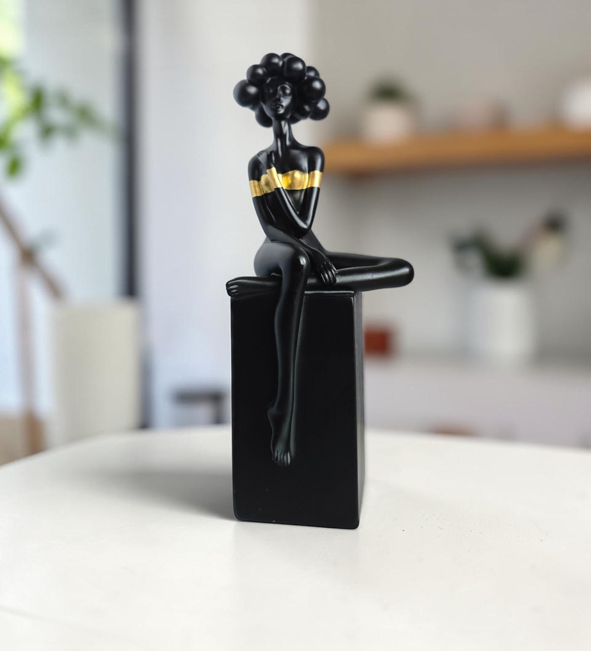 Black Bubble Hair Sitting Lady