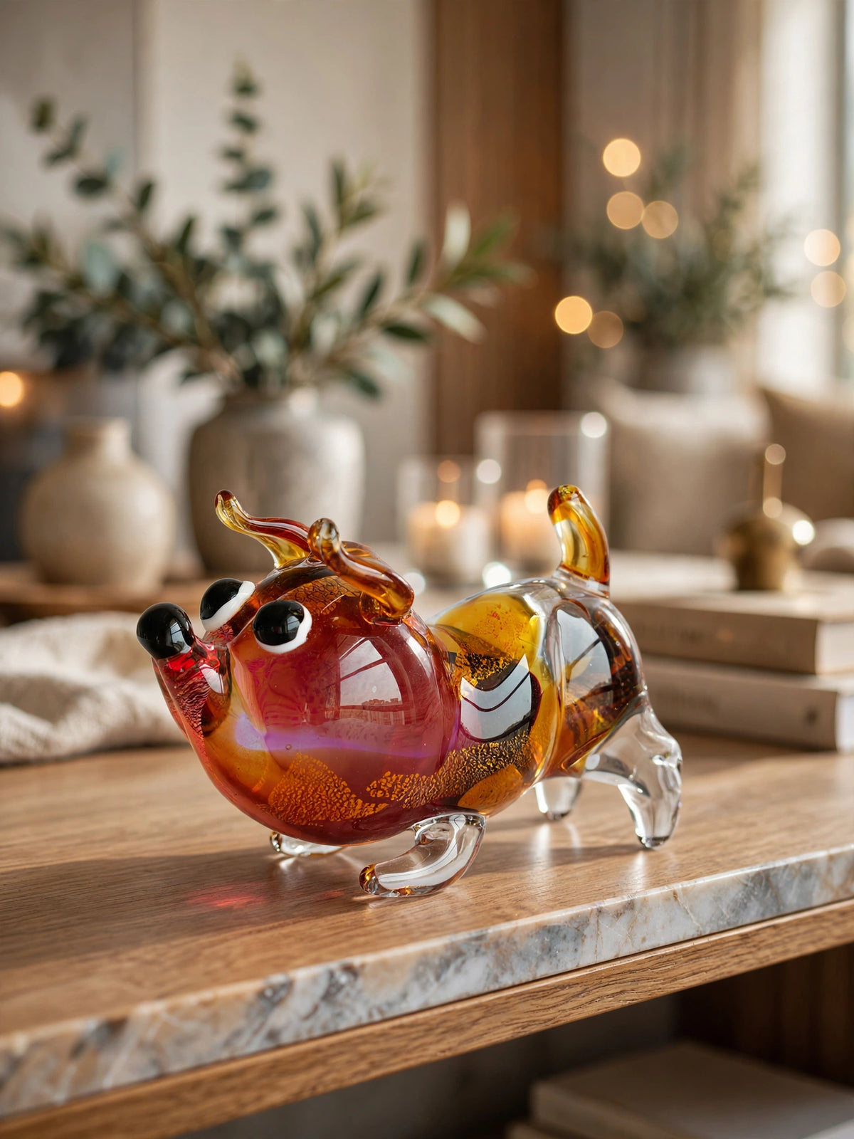 Multicolored Glass Dog Decorative Figurine – Amber & Crystal Finish