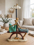 Moonlit Dream Couple - Romantic Bench Figurine with Crescent Moon Cloud (Turquoise Green & Blue)