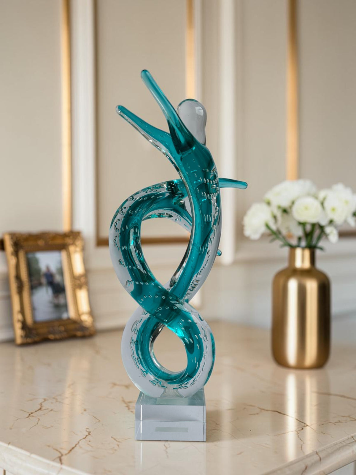 Infinity Dance Couple Crystal Glass Showpiece - Modern Art Sculpture