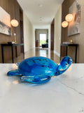 Blue Ocean Glass Turtle Showpiece - Coastal Ocean Animal Art Glass