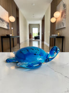 Blue Ocean Glass Turtle Showpiece - Coastal Ocean Animal Art Glass