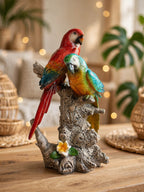 Tropical Companions - Pair of Lovebird Macaw Parrots Couple Figurine