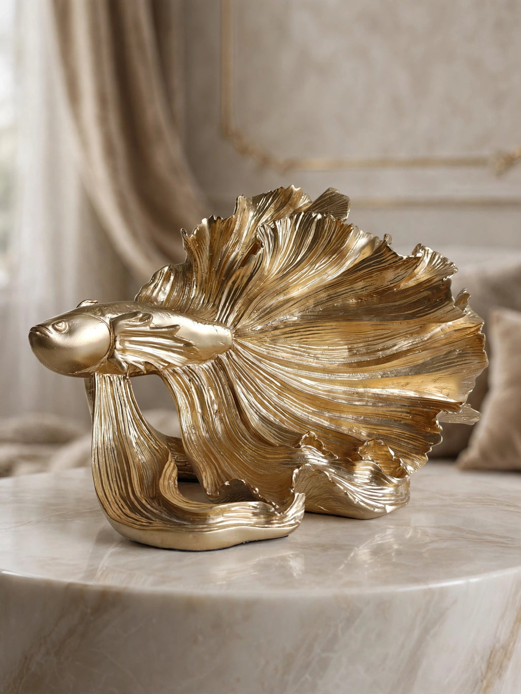 Golden Betta Fish Sculpture - Luxe Metallic Statement Decor - Sun Mun Edition