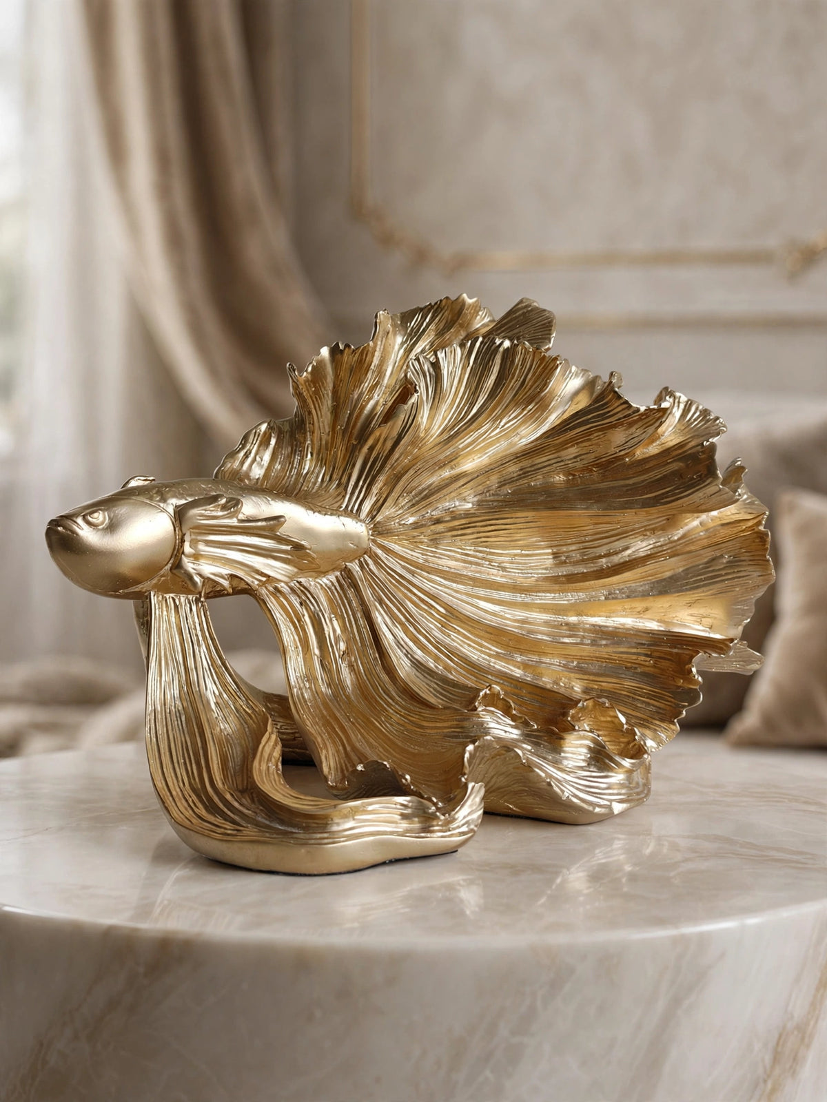 Golden Betta Fish Sculpture - Luxe Metallic Statement Decor - Sun Mun Edition