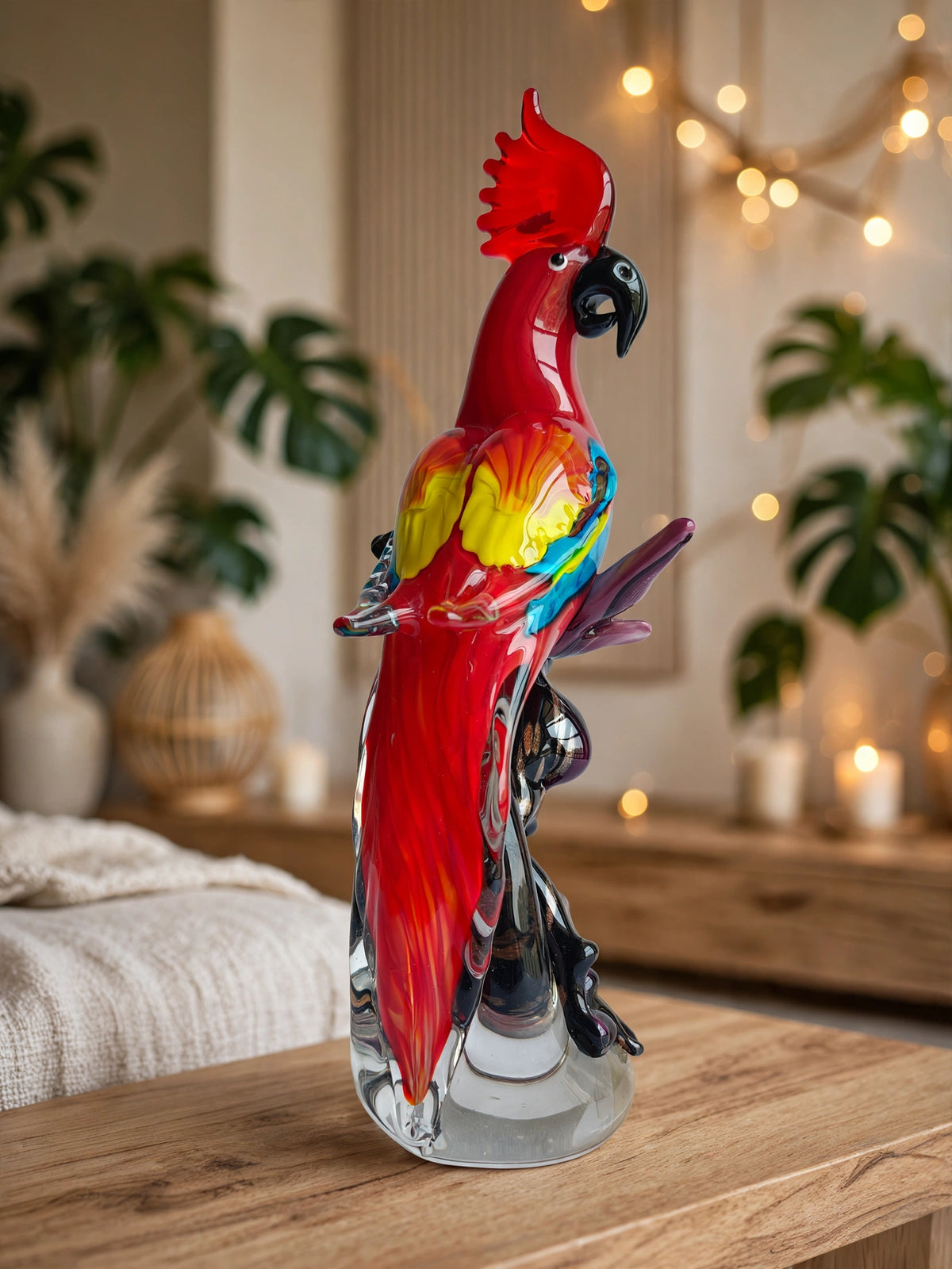 Vibrant Red Parrot Glass Decorative Figurine