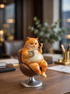 Boss Cat - Millionaire Cat on Swivel Chair with Money & Phone Figurine