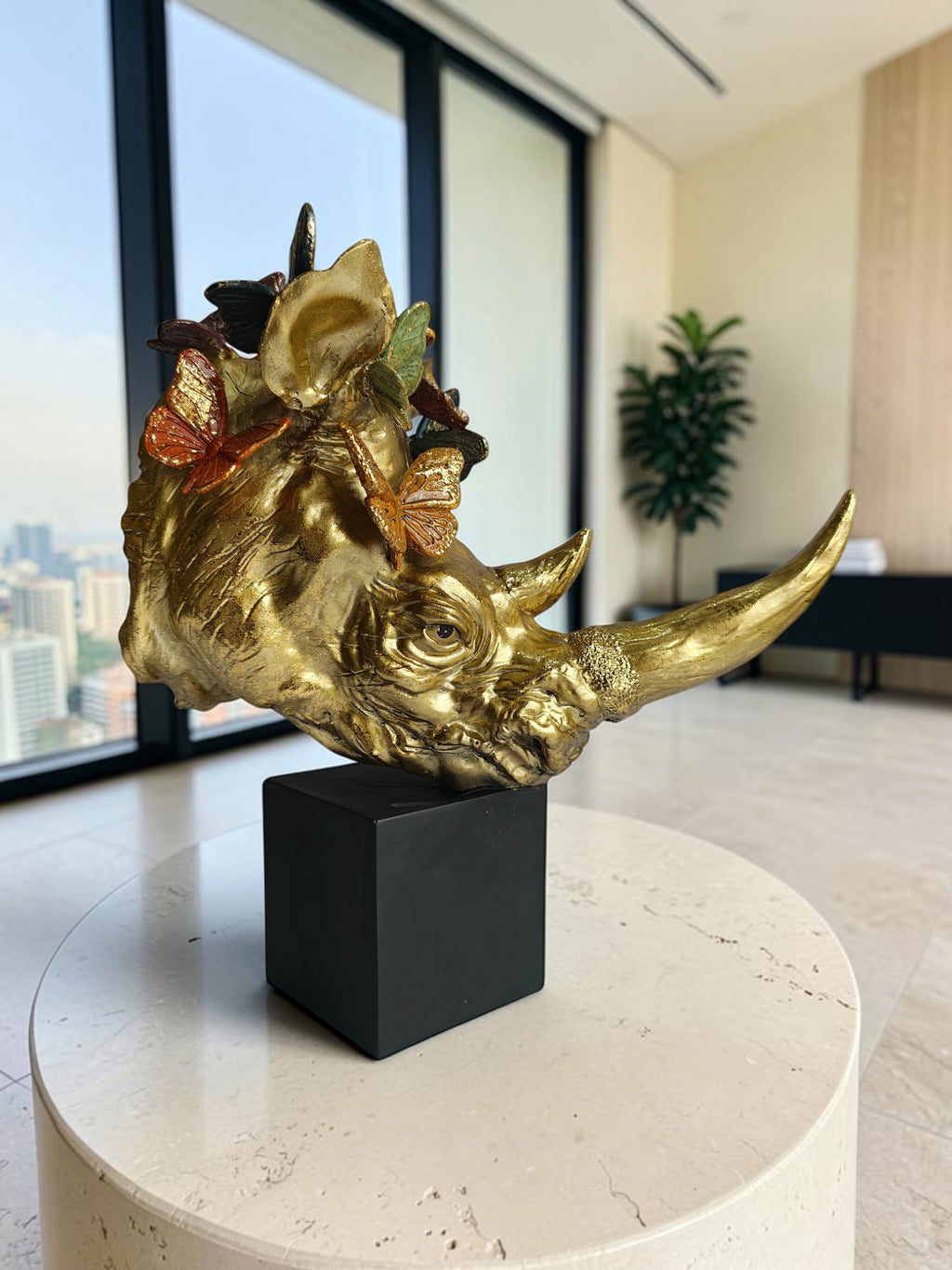 Golden Rhino Butterfly Sculpture - Luxury Resin Table Decor