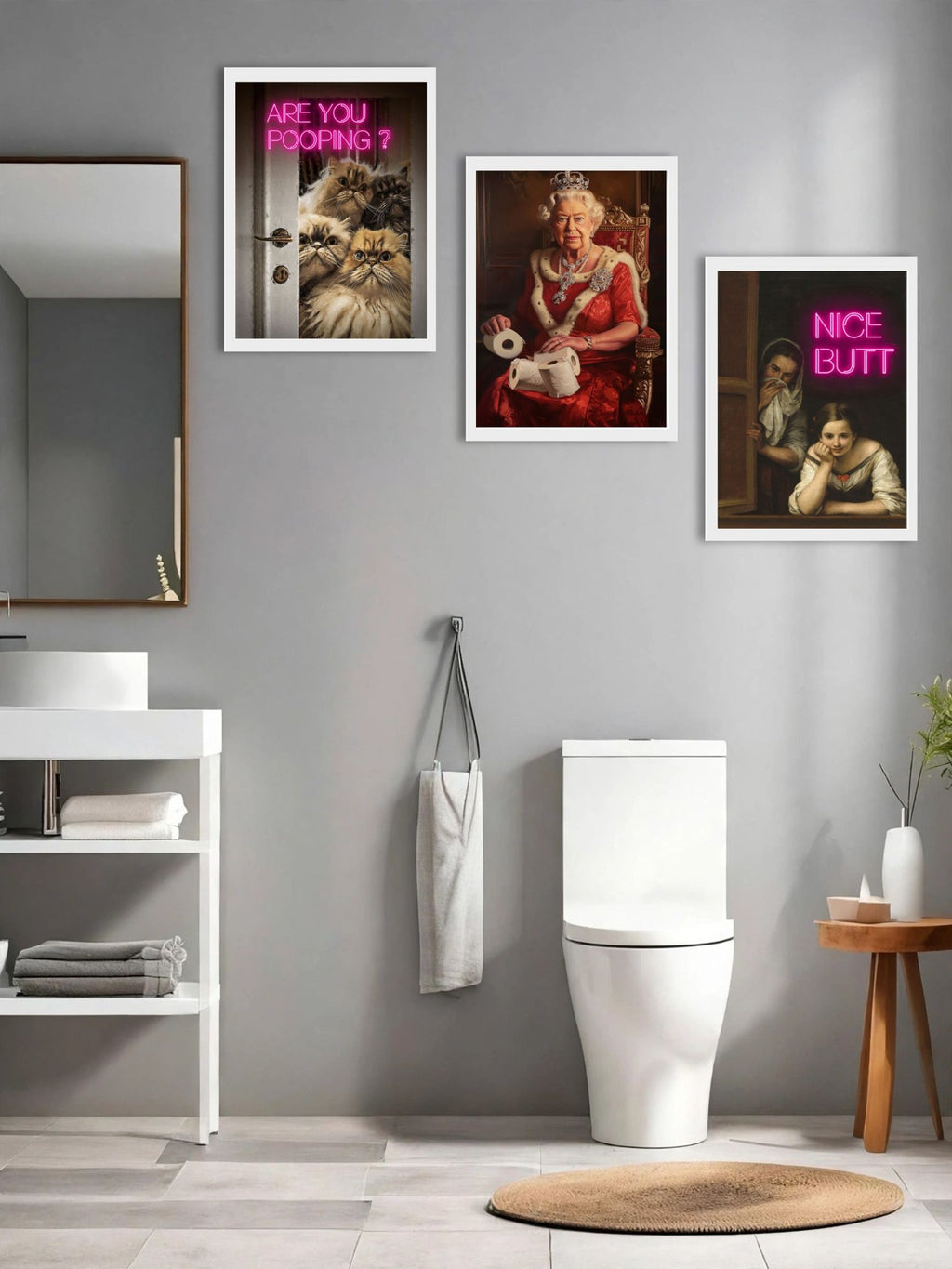 Royal Bathroom Humor Poster Set of 3 – Quirky Vintage Wall Art