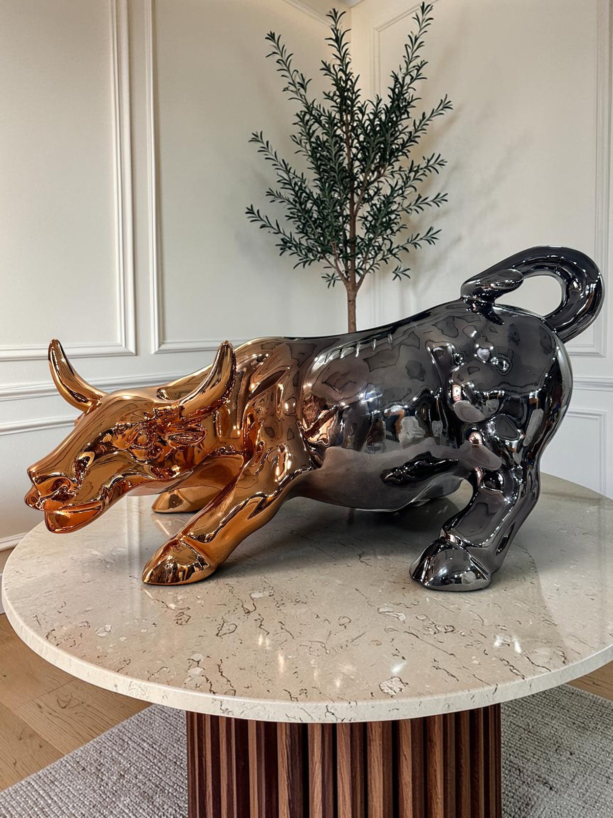 Titan Charge Metallic Bull Sculpture Rose Gold & Gunmetal Edition