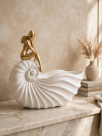 Lady Shell Bowl - Coastal White Shell Storage with Gold Figure