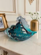Luxury Aqua Blue Conch Shell Showpiece - Hand Blown Glass with Gold Flakes