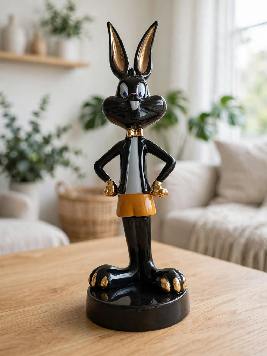 Pure Black Boss Bunny - Luxury Ceramic Sculpture Large