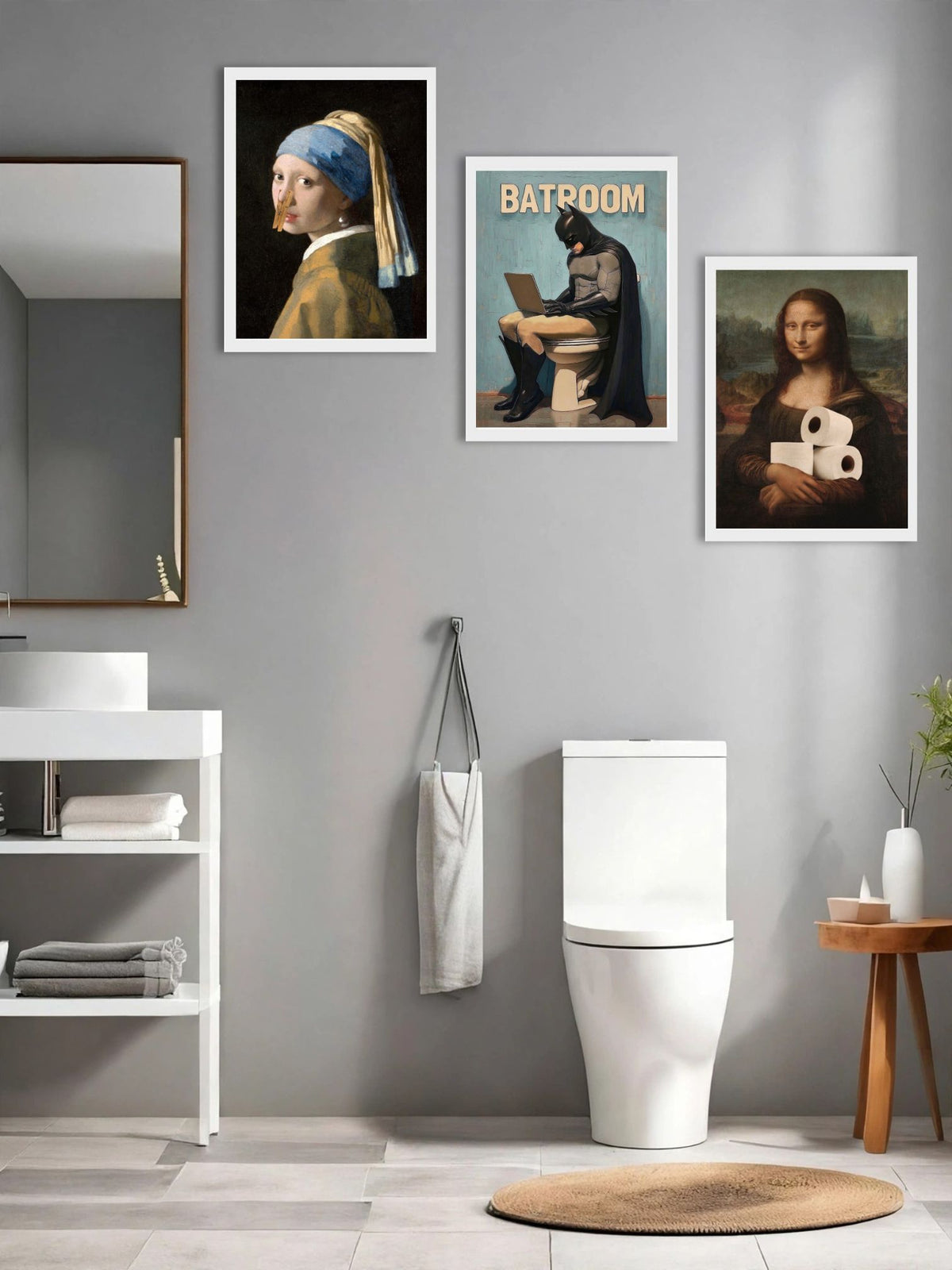 Quirky Bathroom & Art Poster Set of 3 – Humorous Vintage-Inspired Wall Décor