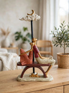 Moonlit Romance - Romantic Couple Sitting on Bench with Dog Figurine