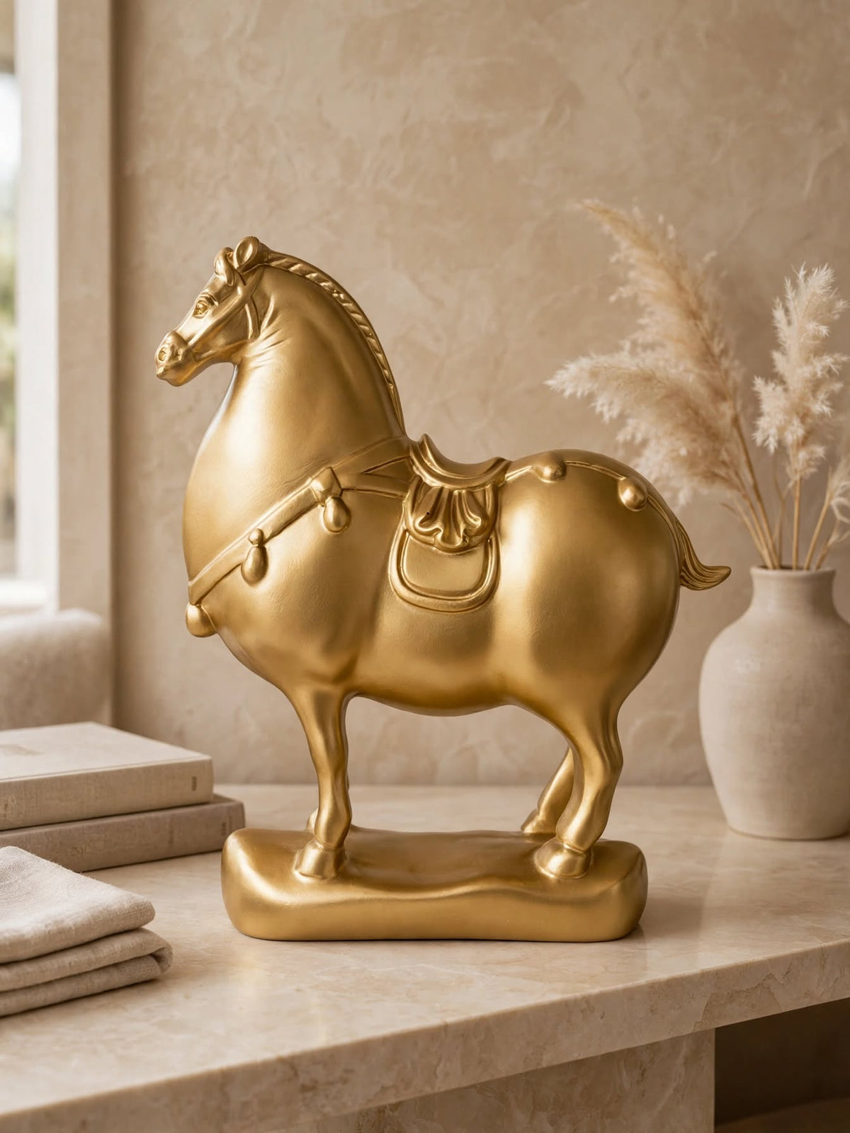 Imperial Golden Tang Horse Statue ? Luxury Feng Shui D?cor