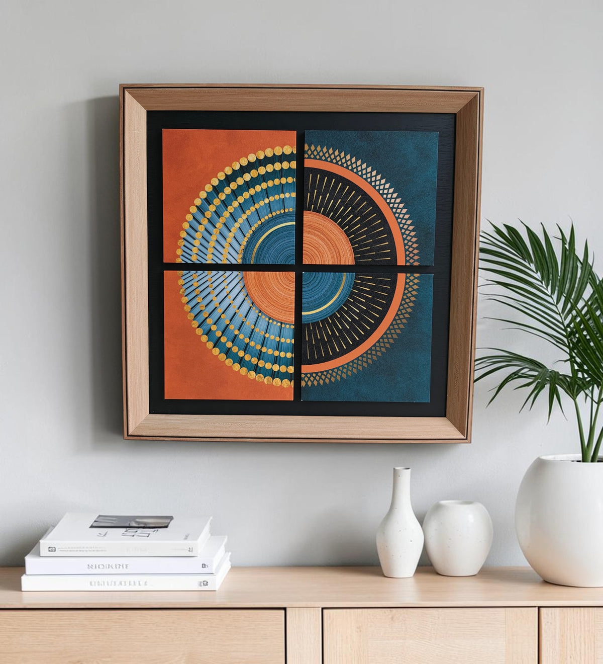 Golden Orbit Abstract Wall Decor  - Modern 4 Panel Decor
