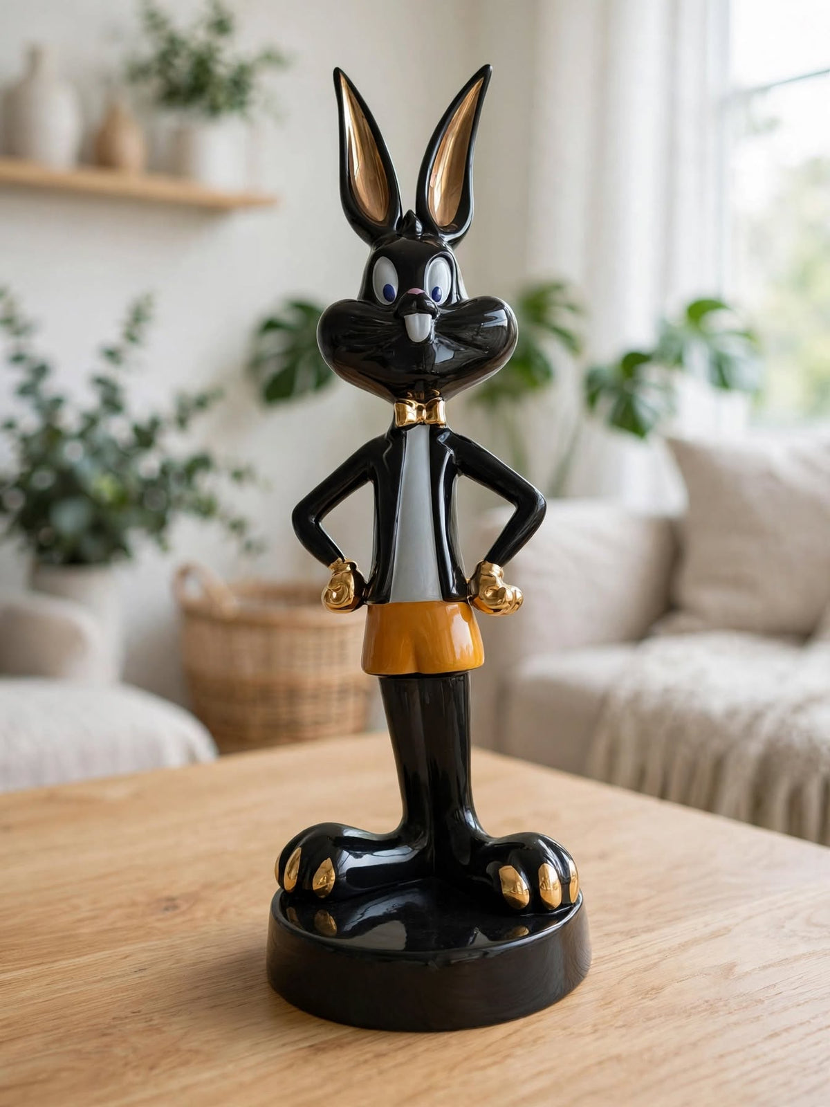 Pure Black Boss Bunny - Luxury Ceramic Sculpture