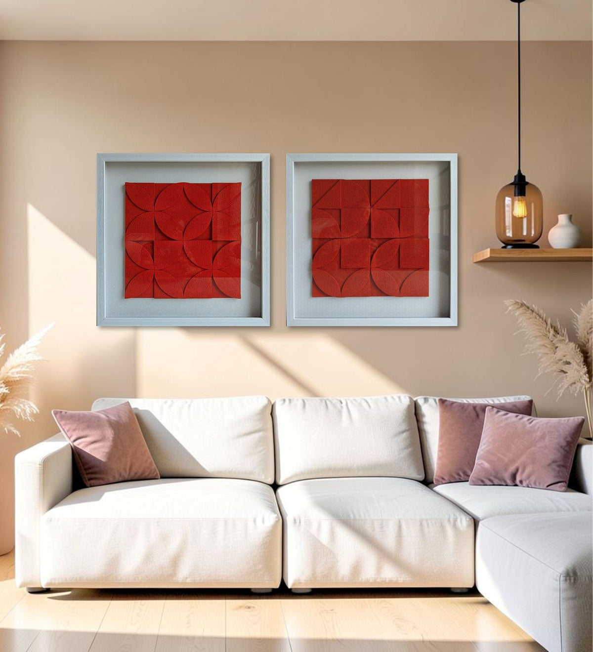 Luxury Orange Abstract Wooden Wall Frame Set of 2
