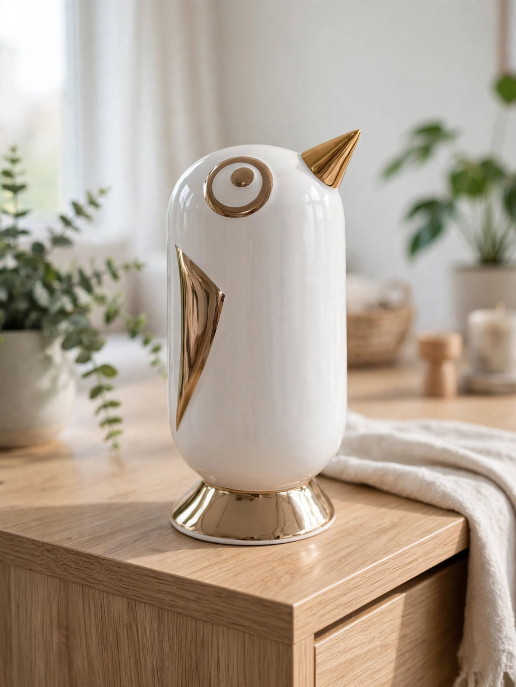 Golden Beak Birdie - Minimalist Ceramic Piggy Bank