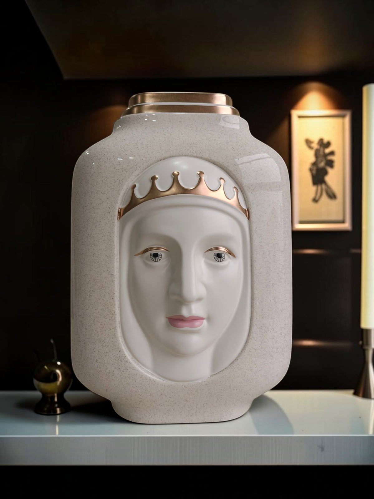 Royal Face Ceramic Vase with Crown Design