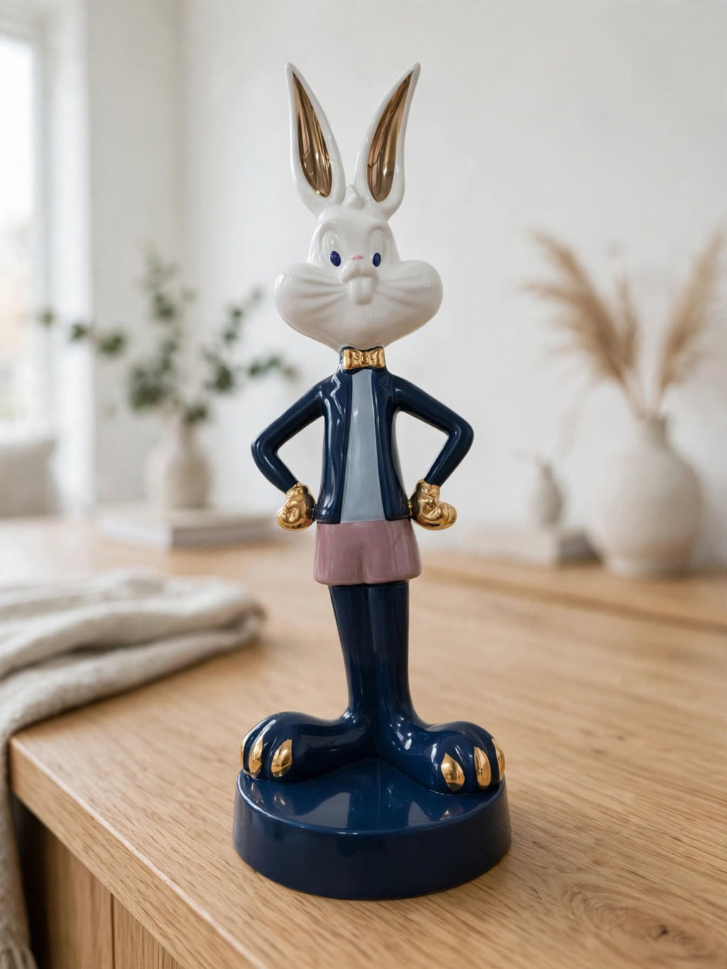 Boss Bunny Deluxe - Navy & Gold Ceramic Sculpture