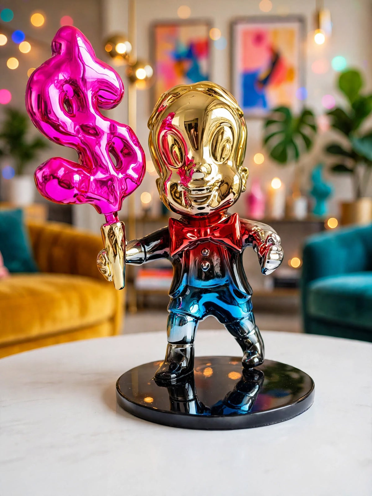 Richie Rich Multi-Colored Chrome Figurine with Pink Dollar Ice Cream Cone