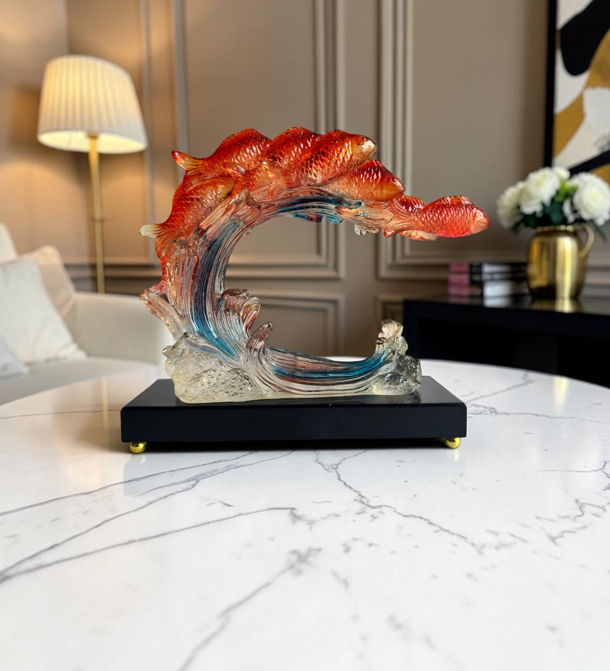 Premium Koi Fish Wave Decorative Showpiece