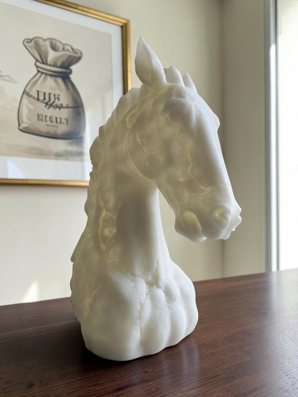 Marble Finish Horse Head Sculpture (White)