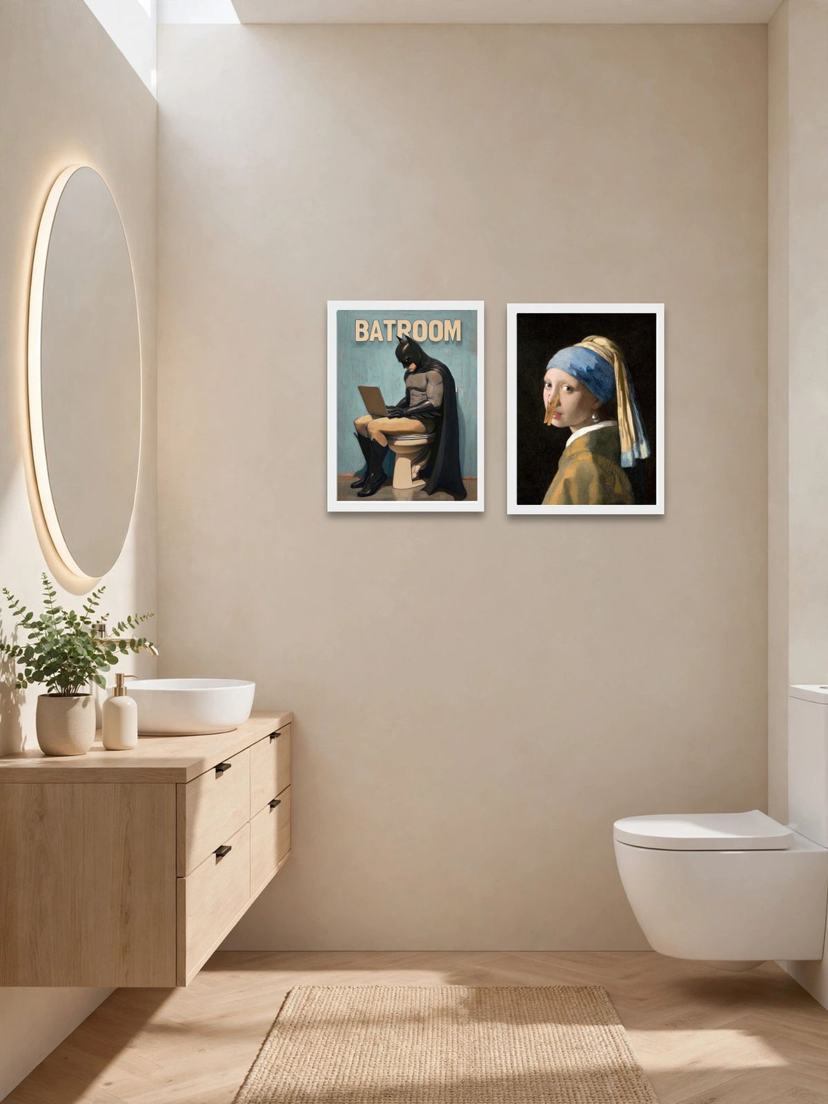 Quirky Bathroom Classics Poster Set of 2 – Funny Vintage Wall Art