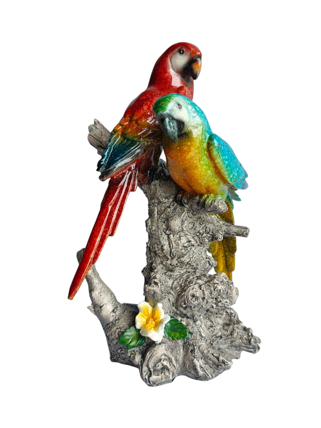 Tropical Companions - Pair of Lovebird Macaw Parrots Couple Figurine