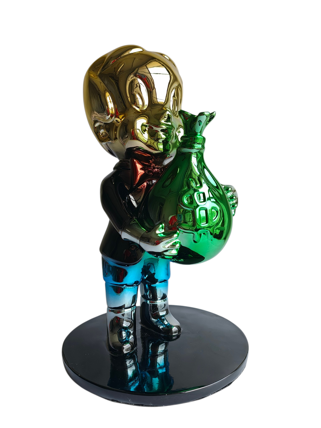 Richie Rich Pop Art Sculpture with Gold Head & Green Money Bag