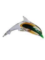 Sunset Splash - Amber & Emerald Handblown Glass Dolphin Figurine