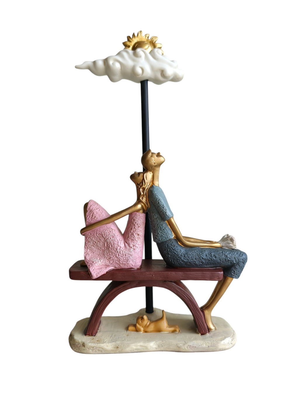Sunny Day Dreamers - Couple on Bench Under Sun & Cloud Showpiece