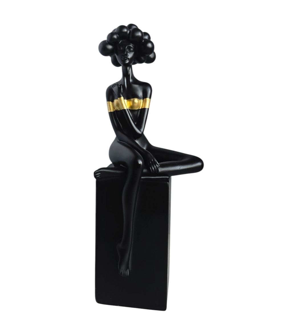 Black Bubble Hair Sitting Lady