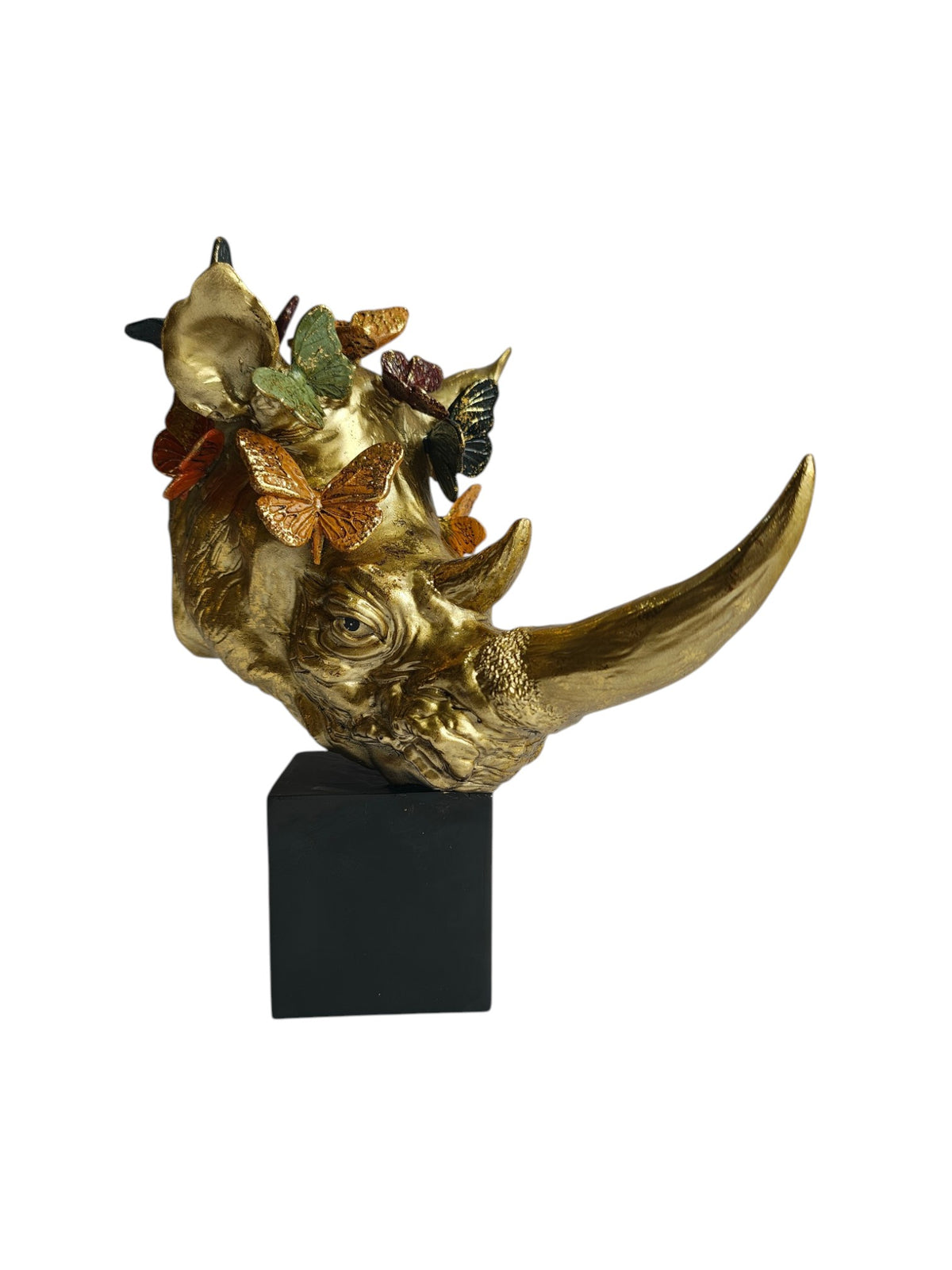Golden Rhino Butterfly Sculpture - Luxury Resin Table Decor