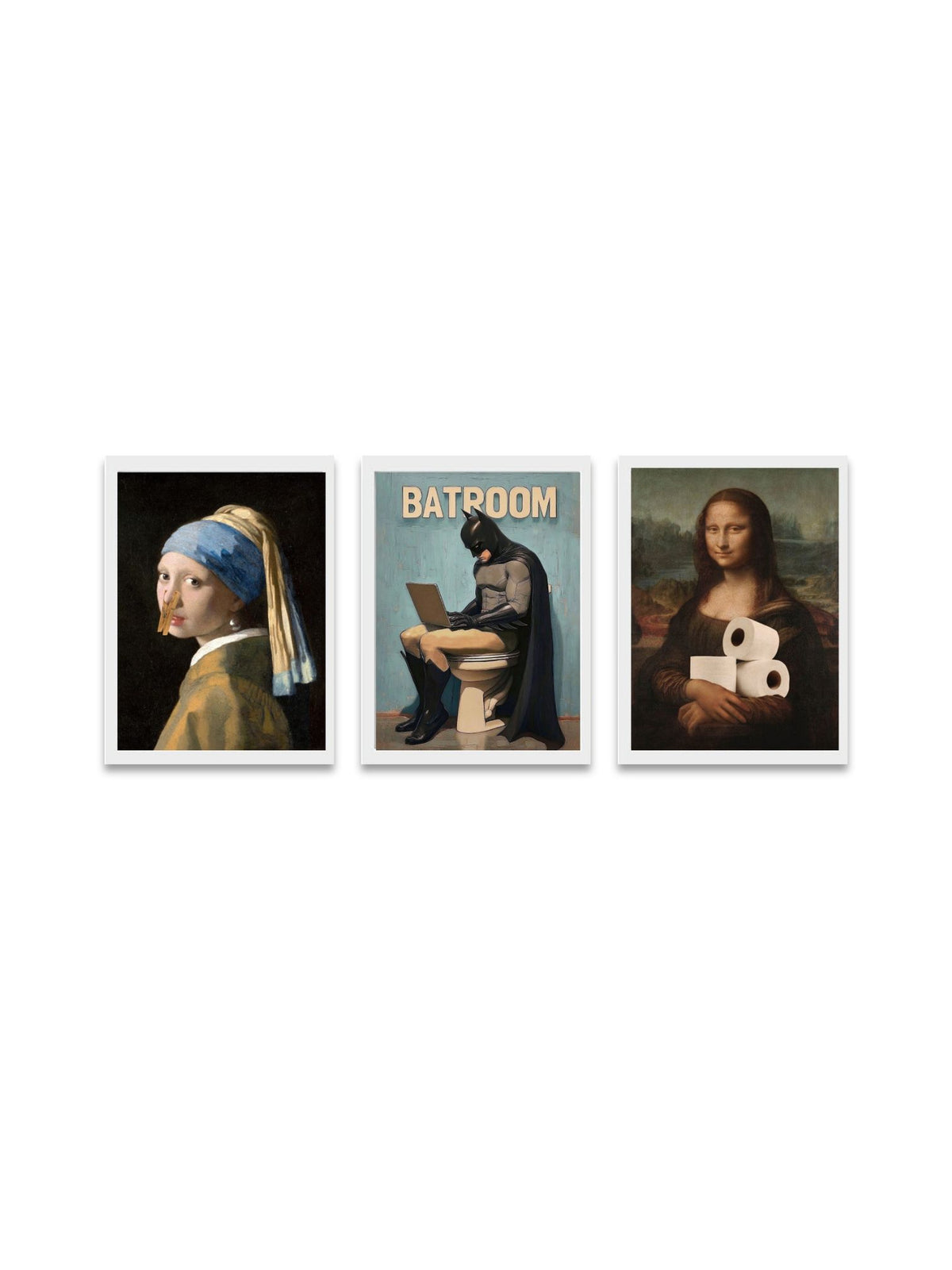 Quirky Bathroom & Art Poster Set of 3 – Humorous Vintage-Inspired Wall Décor