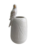 Golden Parrot Perch - Speckled White Ceramic Vase