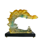 Golden Prosperity Koi Wave Crystal Showpiece